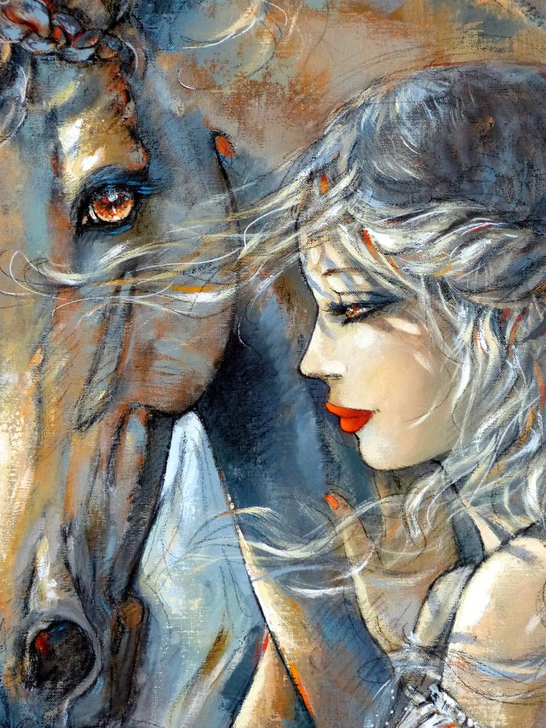 Original Figurative Horse Painting by Jeanne Saint Cheron