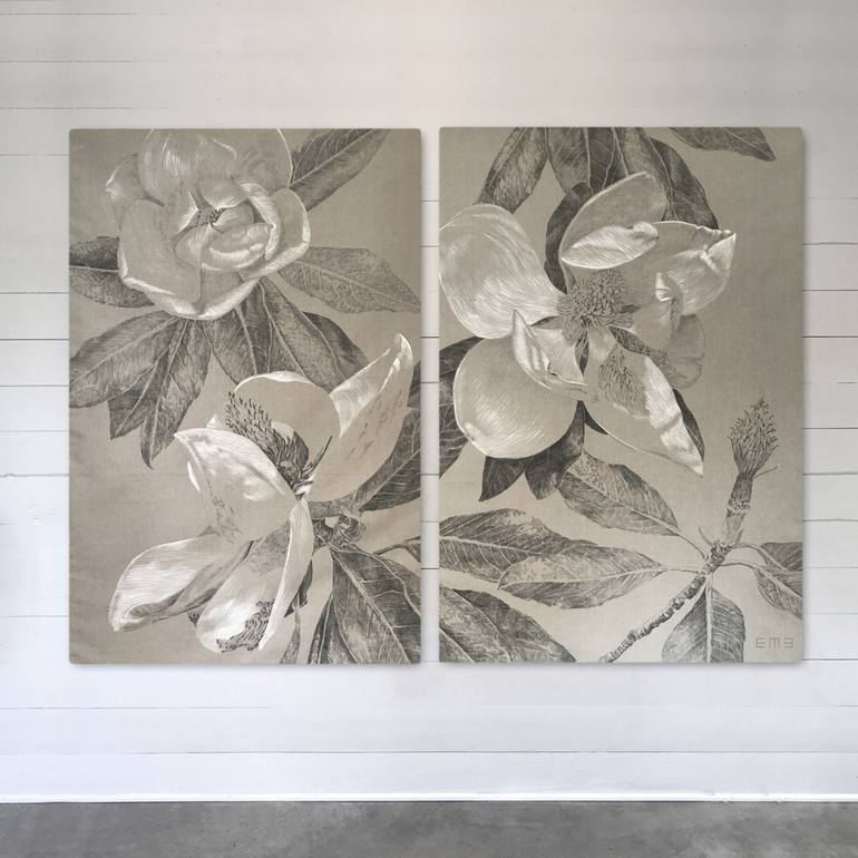 Magnolia Diptych Drawing by Emily Brown Saatchi Art