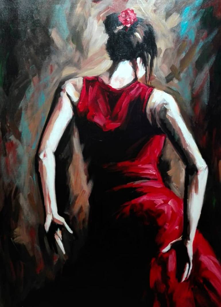 Red girl Painting by anis seyedin Saatchi Art