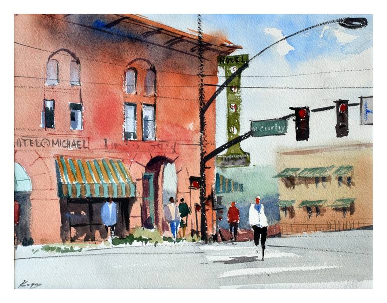 Original Architecture Painting by Igor Kogan | Expressionism Art on Paper | Day off