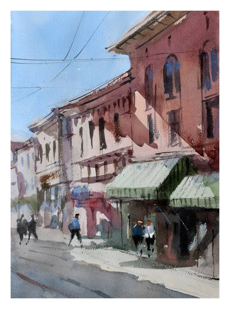 Original Architecture Painting by Igor Kogan | Impressionism Art on Paper | Whiskey row