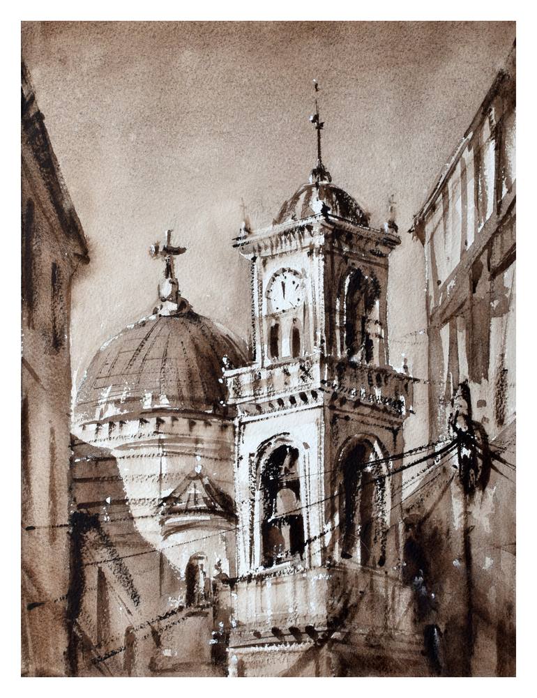 Original Architecture Painting by Igor Kogan | Expressionism Art on Paper | City of Domes