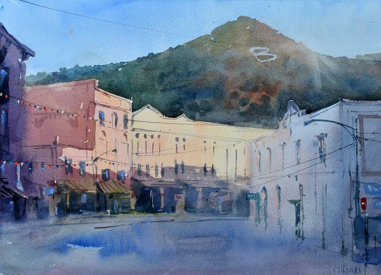Original Architecture Painting by Igor Kogan | Expressionism Art on Paper | Morning Light