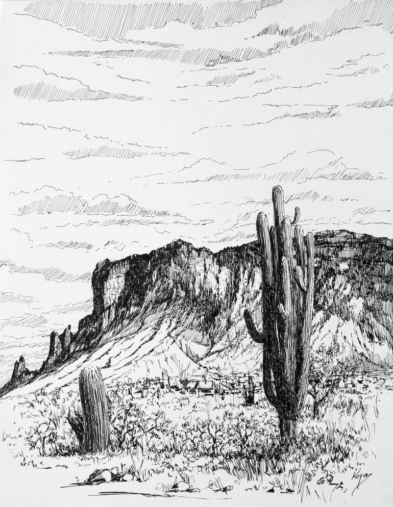 Superstition mountains Drawing by Igor Kogan | Saatchi Art