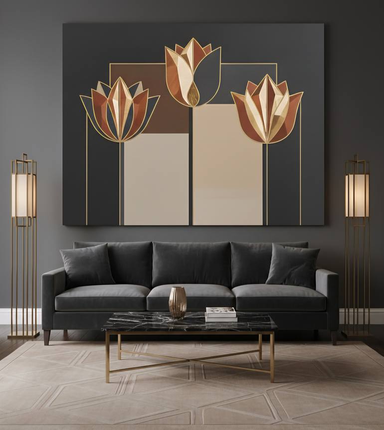 Original Art Deco Botanic Mixed Media by Diana Scherpenisse