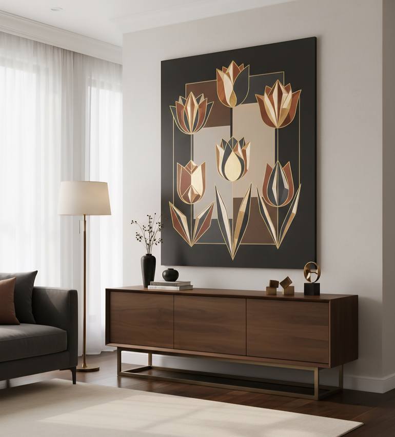 Original Art Deco Botanic Mixed Media by Diana Scherpenisse