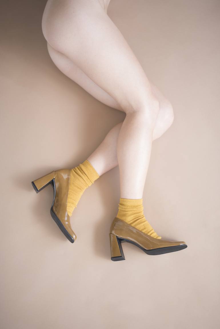 mustard chunky heels