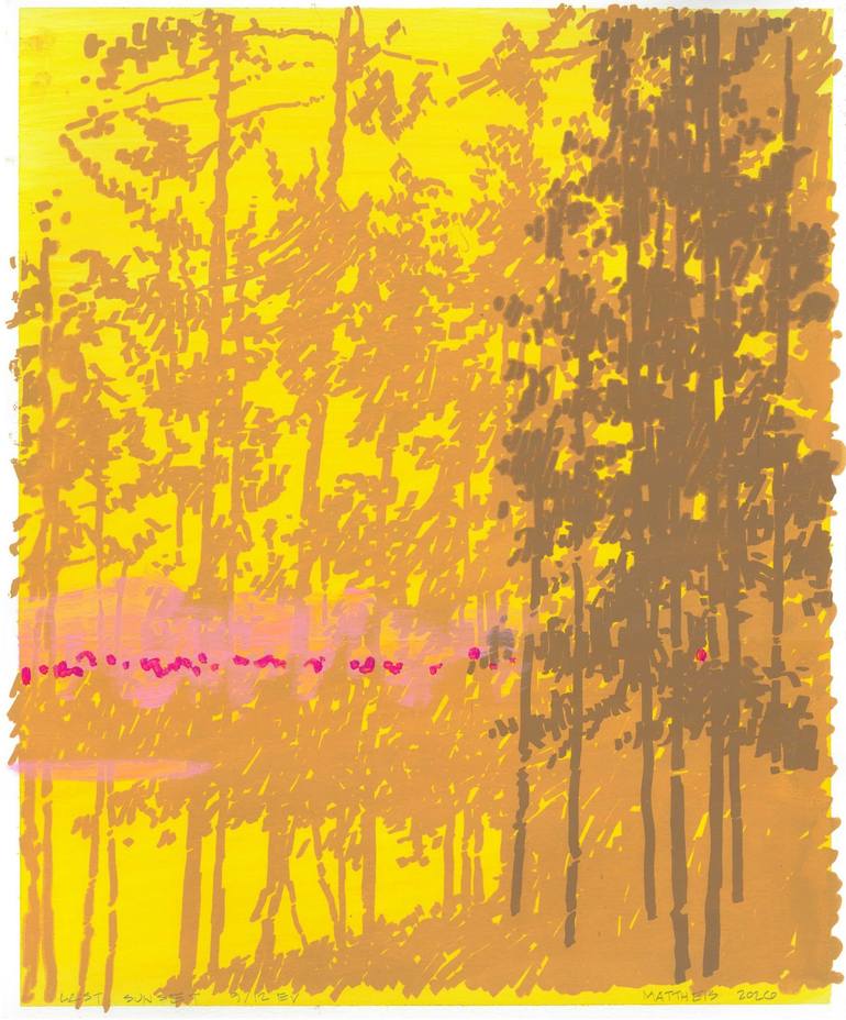 Original Landscape Printmaking by Randall Mattheis | Expressionism Art on Paper | The Last Sunset (2026.11)