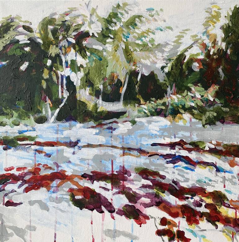 Palm Trees Along the Edge of a Beach Painting by Randall Mattheis ...