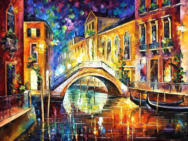 NIGHT IN VENICE — Original Oil Painting On Canvas By Leonid Afremov thumb