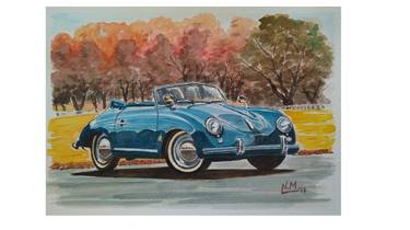 Porsche 356 cabriolet watercolor painting on paper thumb