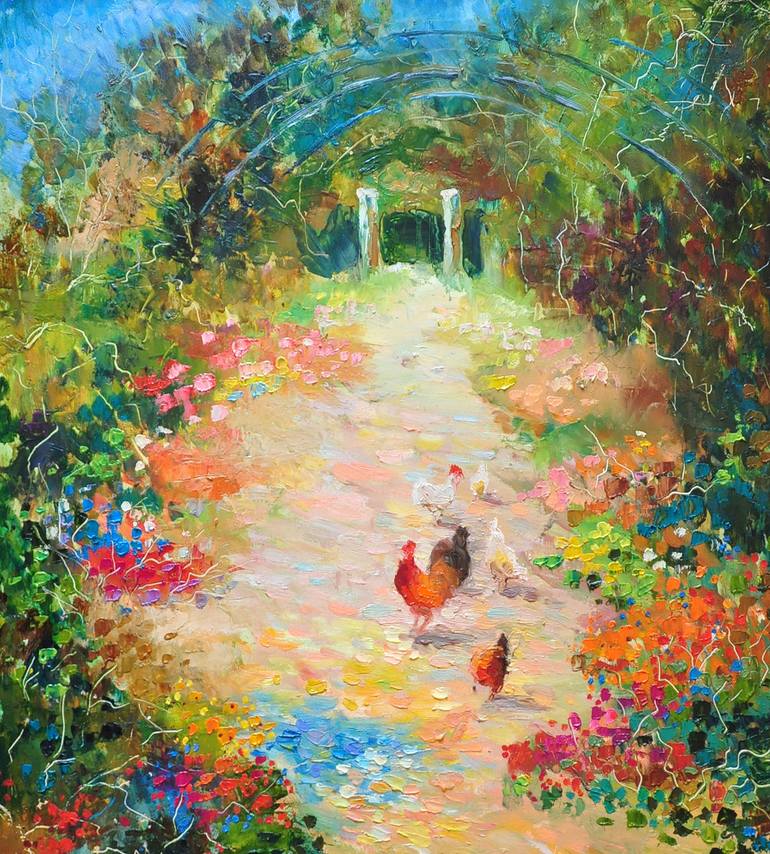 flower garden oil painting