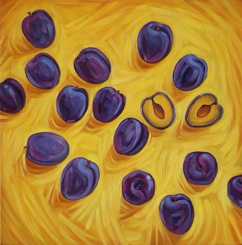 Yellow Mood. Plums Painting by Maryna BondarTvorovska Saatchi Art