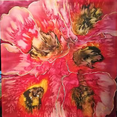 Painting on natural silk Tulips are laughing thumb