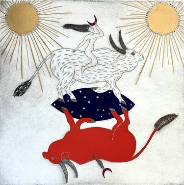 Saatchi Art Artist Alba Paramo; Printmaking, “El Bufalo rojo y el Cosmos” #art