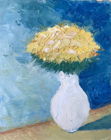 White vase with flowers. still life, impressionism thumb