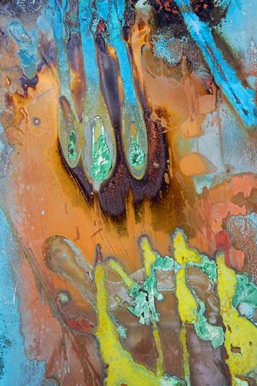 P34. Created on copper sheet metal by applying substances that starts colourful chemical reactions. thumb