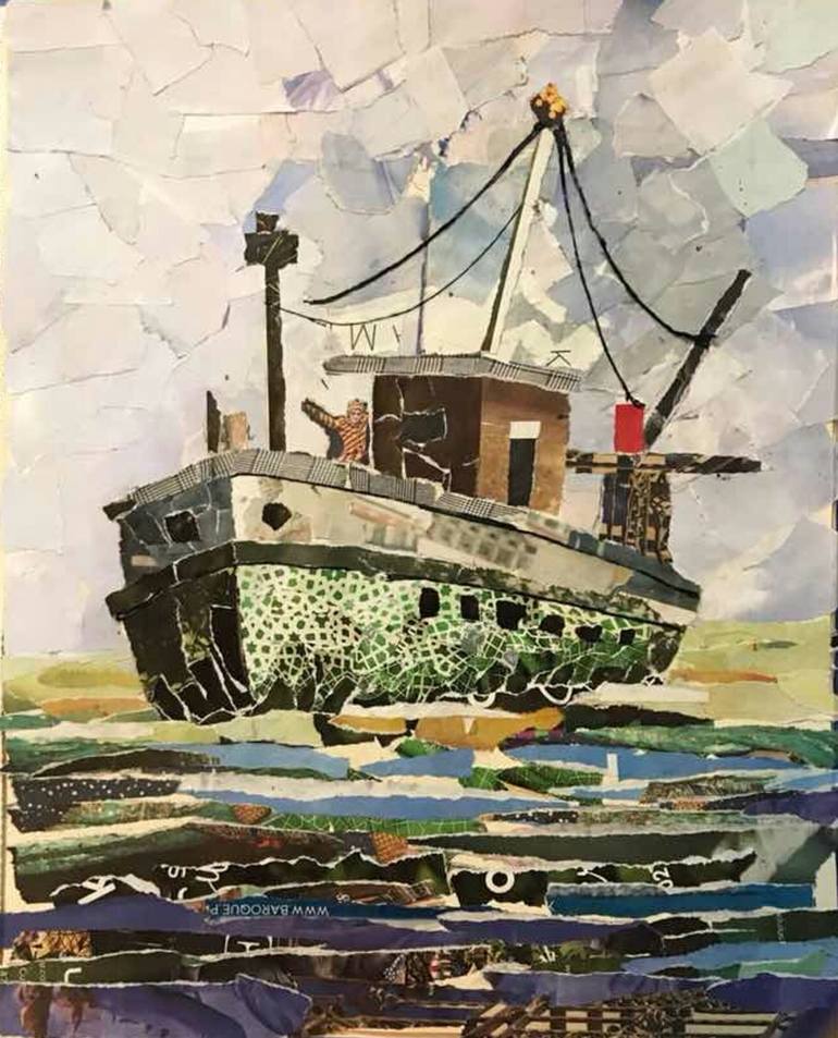 SHIP made by Paper Cut paste Collage by Ateeb Riaz Saatchi Art