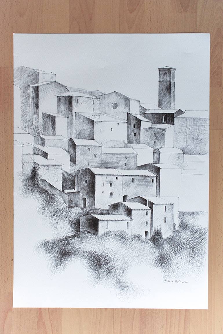 Original Figurative Landscape Drawing by Gavrilas Florin