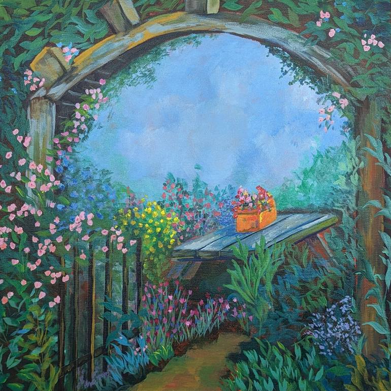 Original Impressionism Garden Painting by Rebecca N Davis