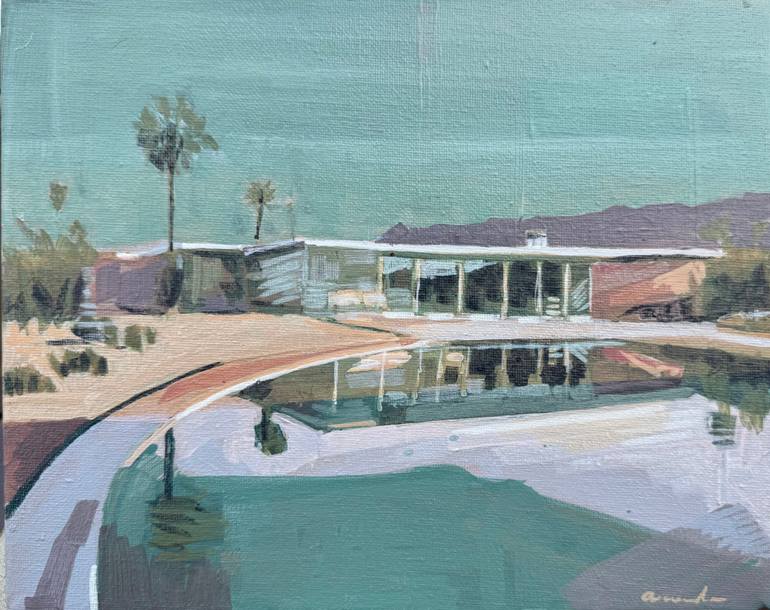 Original Architecture Painting by Isabel Araneda | Contemporary Art on Canvas | Quiet pool, Palm Springs