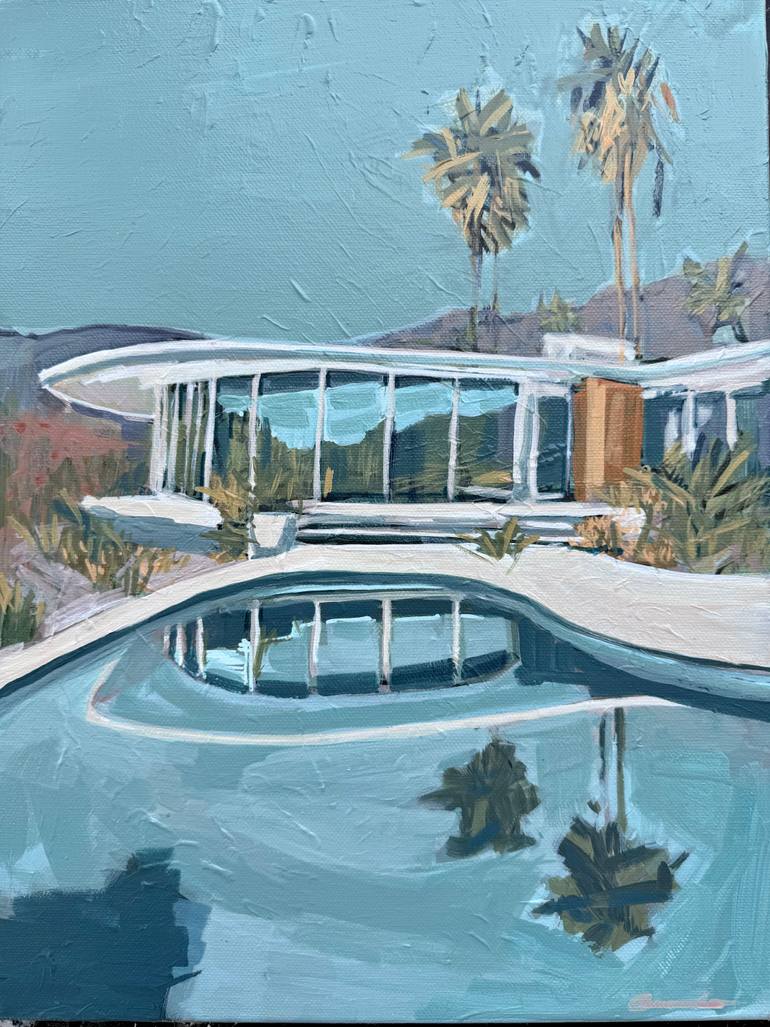 Original Architecture Painting by Isabel Araneda | Abstract Expressionism Art on Canvas | Desert Pool