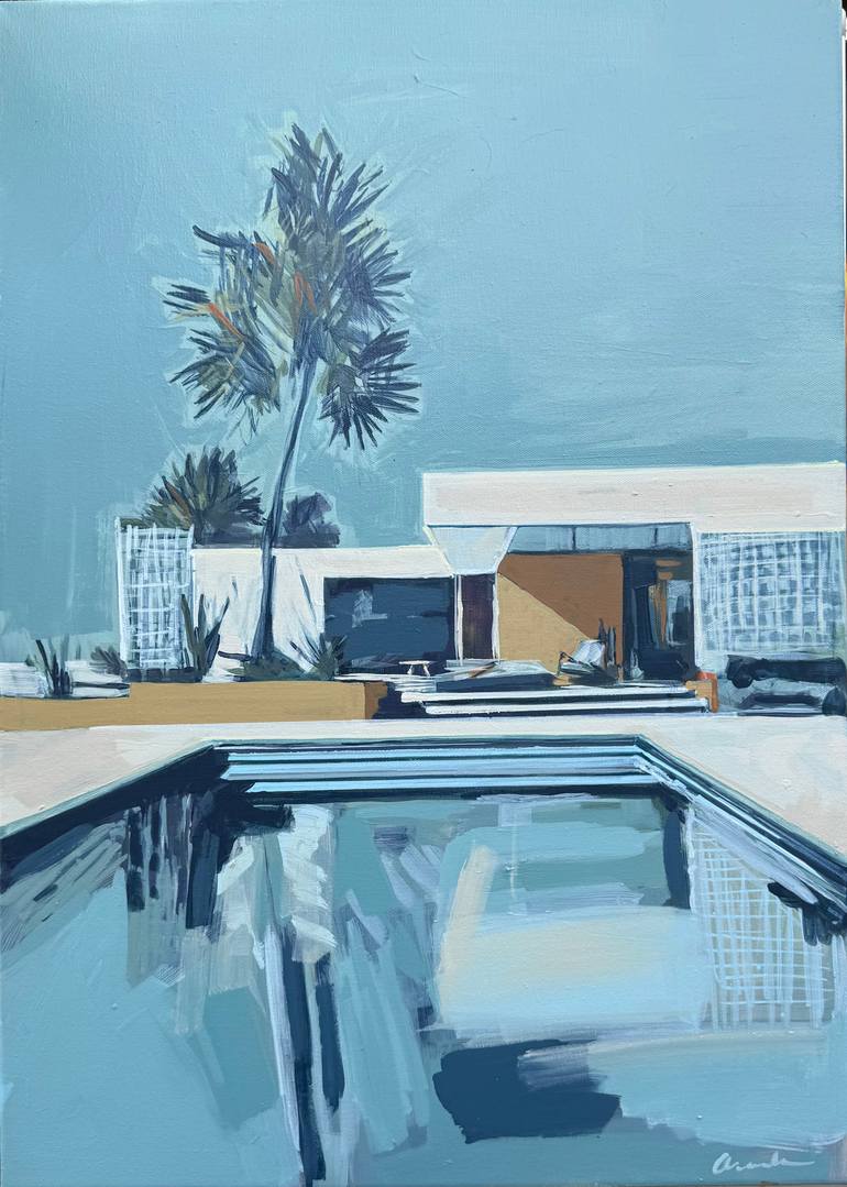 Original Architecture Painting by Isabel Araneda | Abstract Art on Canvas | Palm House Horizon
