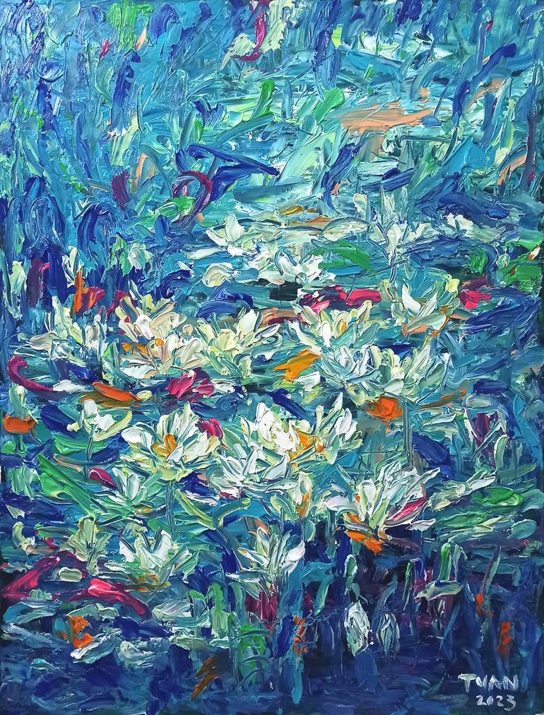 Original Art Deco Floral Painting by Anh Tuan Le