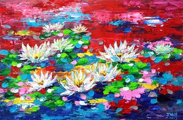 Morning on the lake- Water lily, Flower of purity 80x120cm thumb