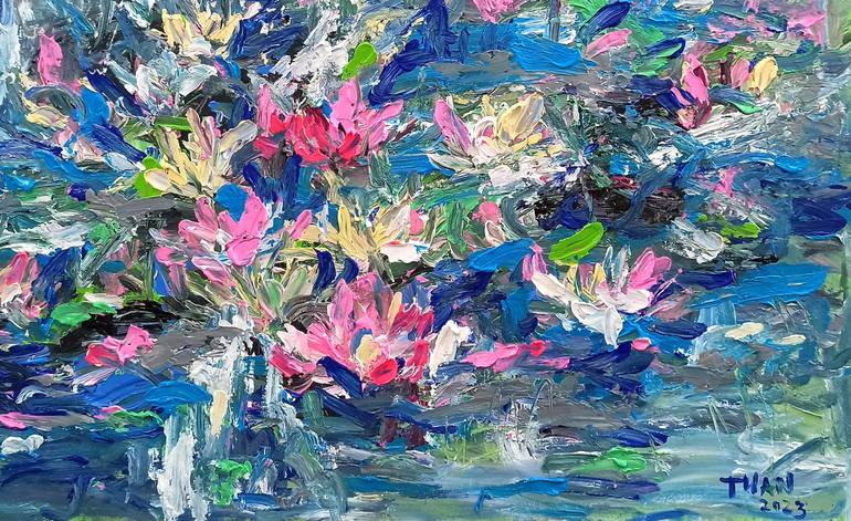 Original Abstract Expressionism Floral Painting by Anh Tuan Le