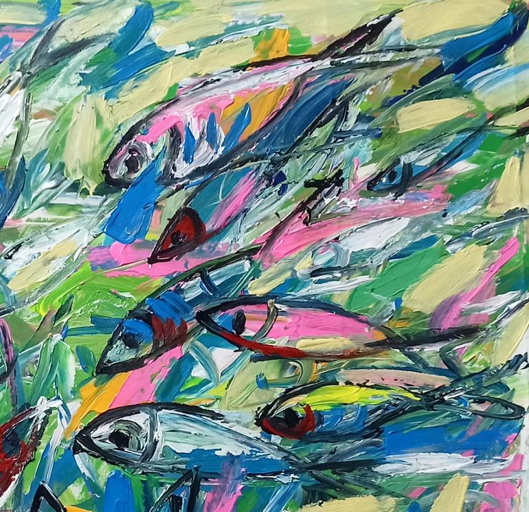 Original Abstract Expressionism Fish Painting by Anh Tuan Le