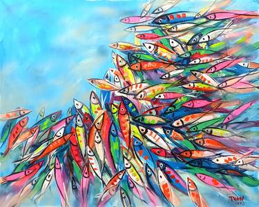 Original Abstract Expressionism Fish Paintings by Anh Tuan Le