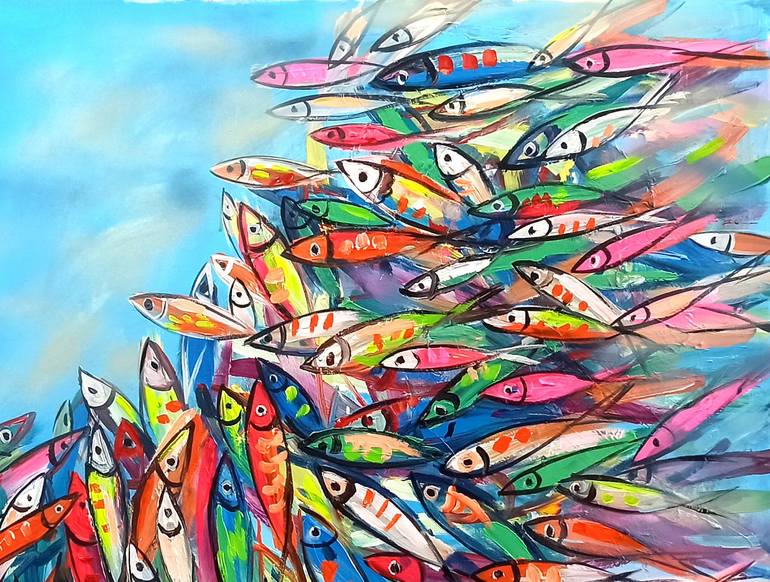 Original Abstract Expressionism Fish Painting by Anh Tuan Le