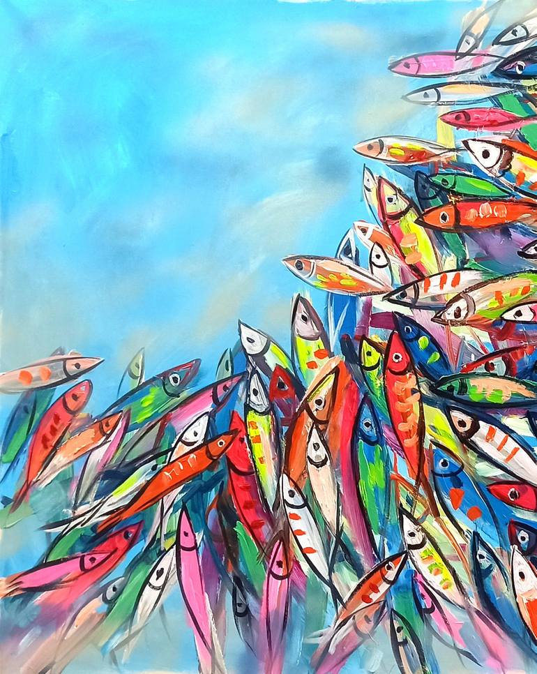 Original Abstract Expressionism Fish Painting by Anh Tuan Le