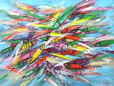 Original Abstract Expressionism Fish Paintings by Anh Tuan Le