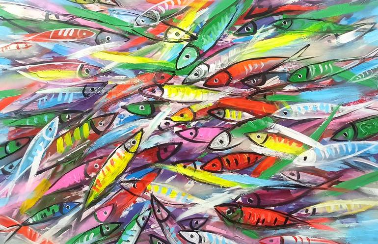 Original Abstract Expressionism Fish Painting by Anh Tuan Le