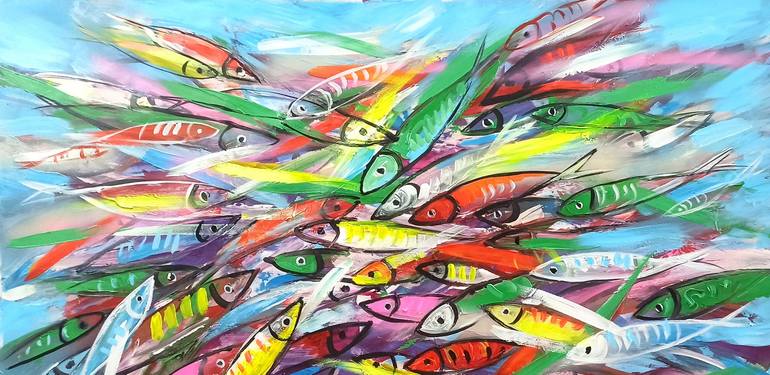 Original Abstract Expressionism Fish Painting by Anh Tuan Le