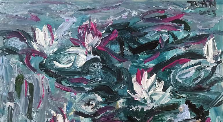 Original Art Deco Floral Painting by Anh Tuan Le