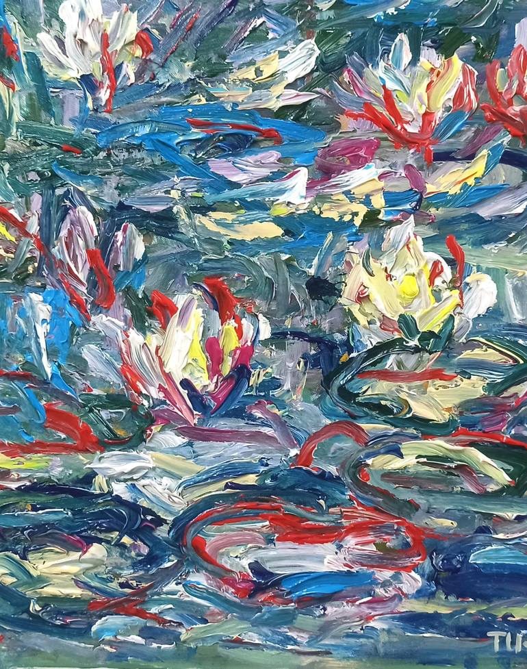 Original Art Deco Floral Painting by Anh Tuan Le