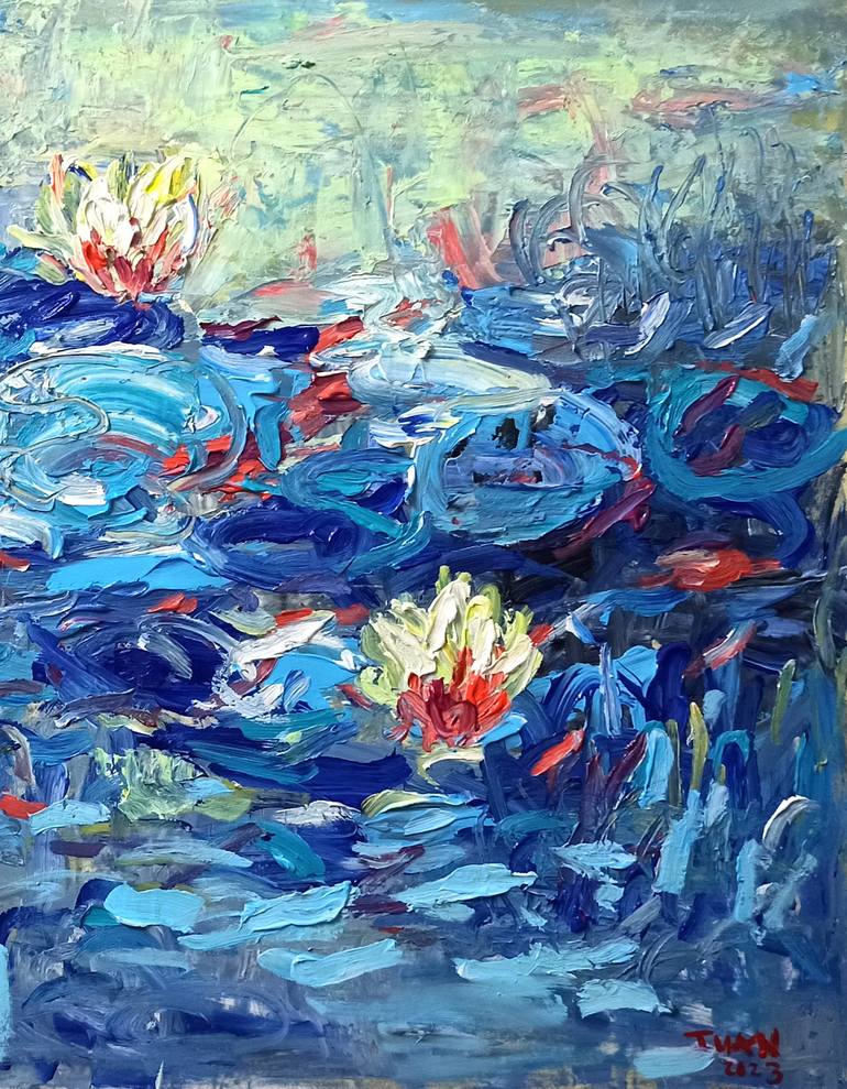 Original Art Deco Floral Painting by Anh Tuan Le