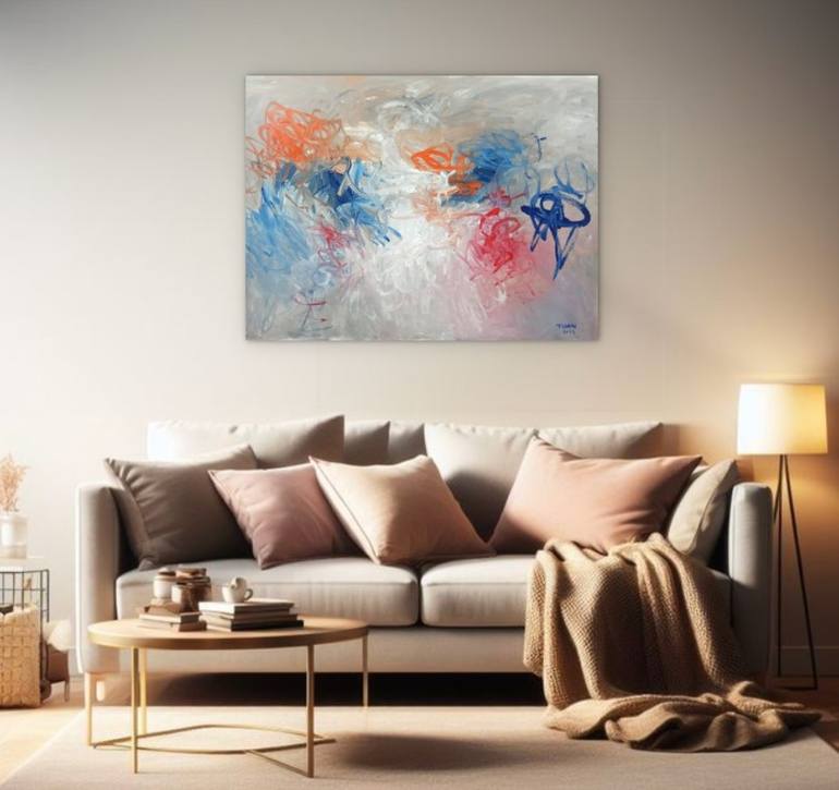 Original Art Deco Floral Painting by Anh Tuan Le