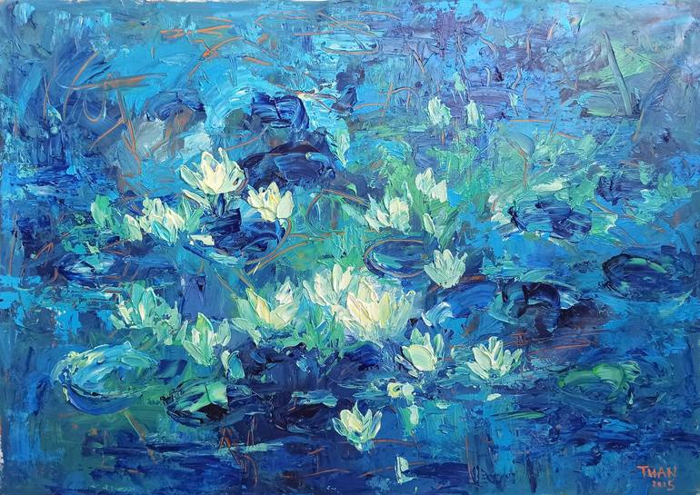Original Floral Painting by Anh Tuan Le | Abstract Art on Canvas | Morning in the lake
