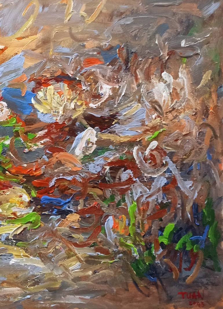 Original Art Deco Floral Painting by Anh Tuan Le