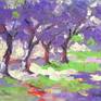 I drew purple trees when flowers bloomed in the spring. The air is bright and cool in the morning. Thank you for watching my paintings. This picture is 30cm x40 cm in size, it is original