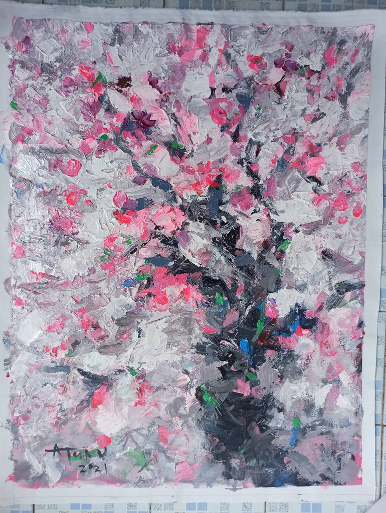 Original Abstract Expressionism Floral Painting by Anh Tuan Le
