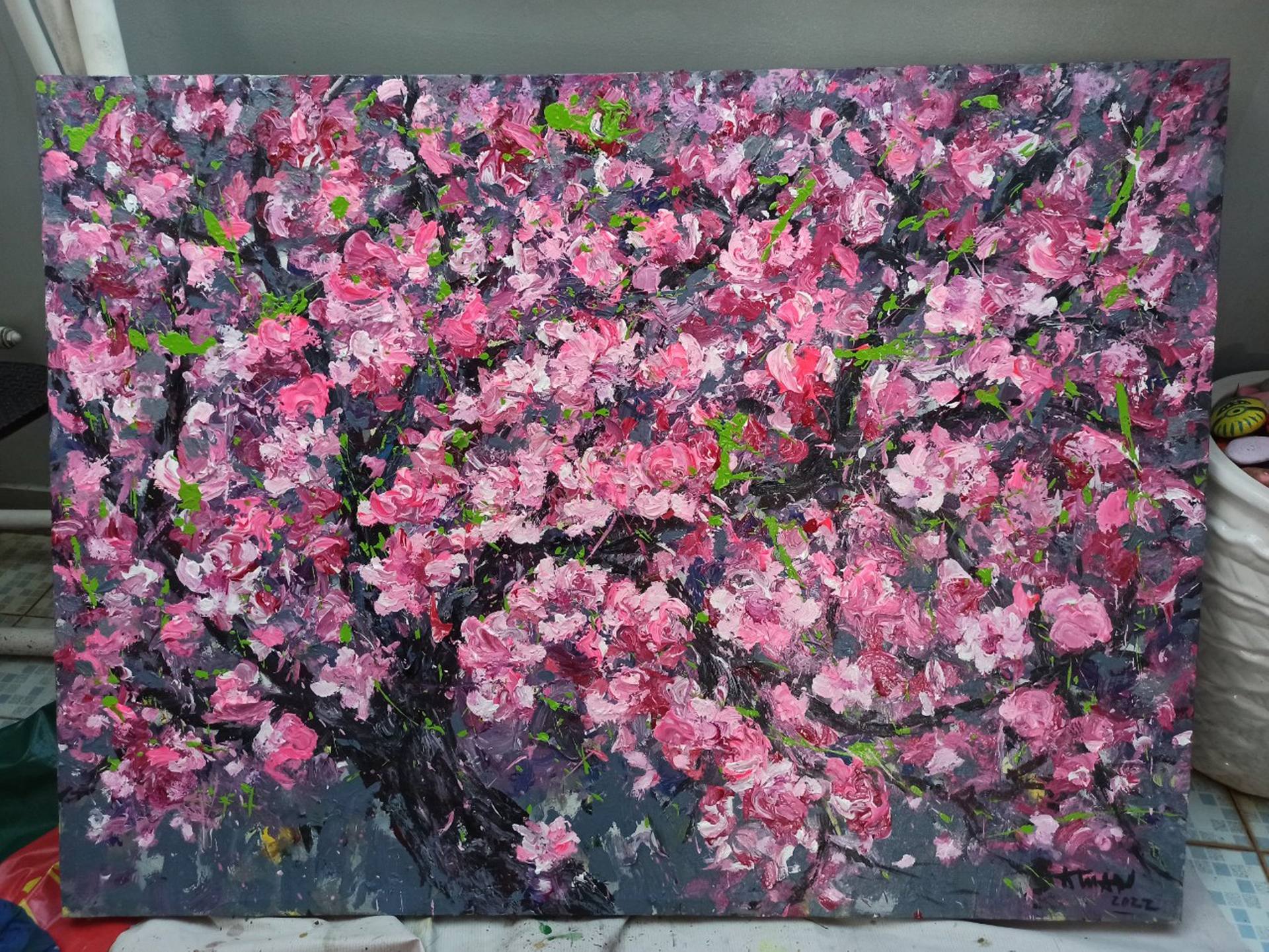 Peach blossom in Spring Painting by Anh Tuan Le