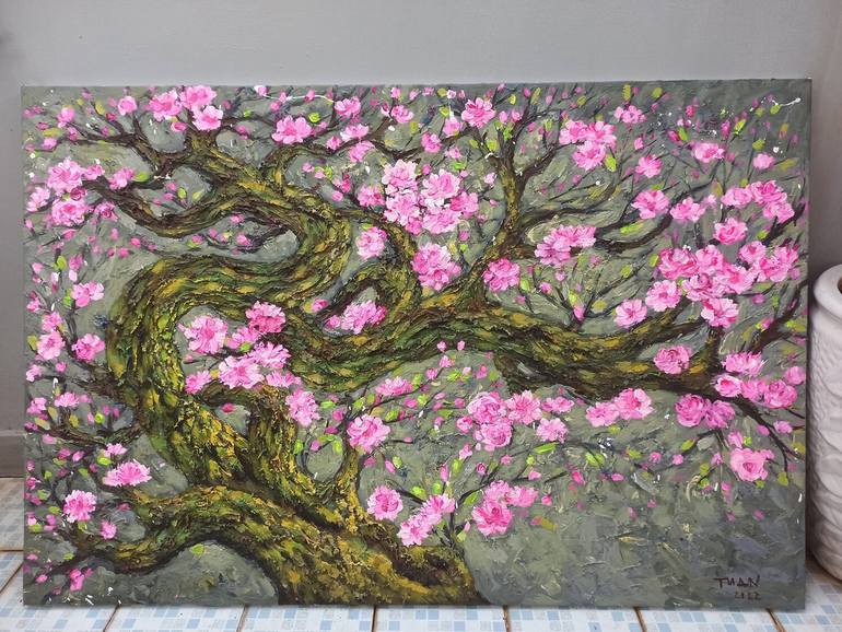 Original Art Deco Floral Painting by Anh Tuan Le