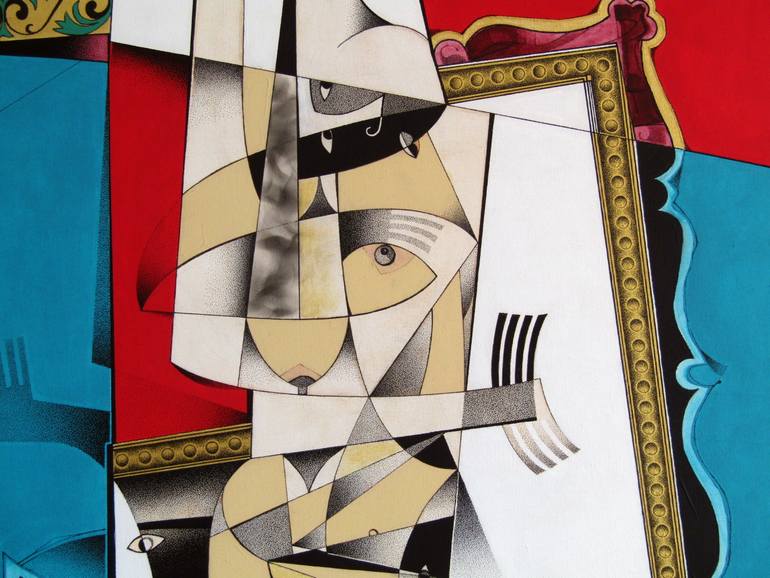 Original Cubism Geometric Painting by Juan Antonio Puebla Arias