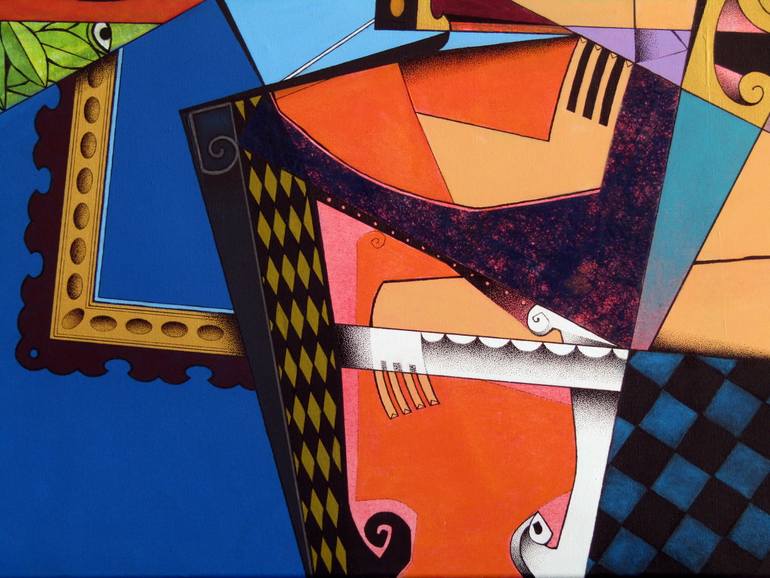 Original Cubism Geometric Painting by Juan Antonio Puebla Arias