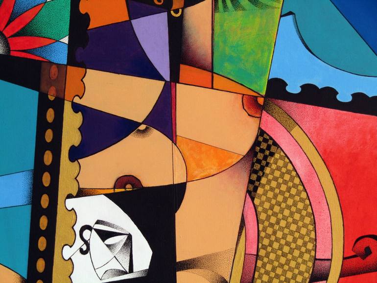 Original Cubism Geometric Painting by Juan Antonio Puebla Arias